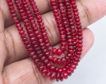 Echte rote Spinell-Halskette mit glatten Rondellen, 2-5 mm Glatte Hand geschliffene Perlen, rote Spinell Einzelperlen, 4 Schnüre 45-39 cm Länge verstellbar