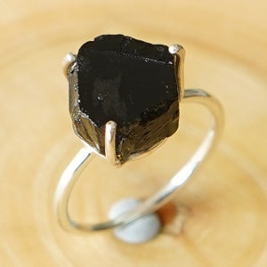 Raw Black Tourmaline Ring, Natural Stone Ring, Crystal Ring, Engagement Ring, Black Tourmaline Ring, October Birthstone Ring