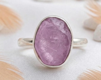 Raw Pink Sapphire Ring – Natural Rough Sapphire Stacking Ring, Handmade Gemstone Ring, September Birthstone Jewelry, Gift For Mother's Day