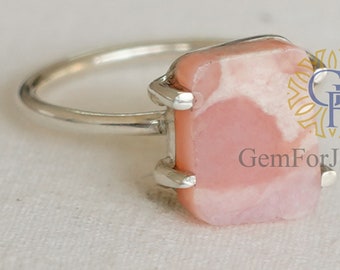 Natural Pink Opal Ring, Silver Handmade Ring, Pink Gemstone Ring, Polished Slice Ring, October Birthstone Ring, Gifts For Her, Opal Ring