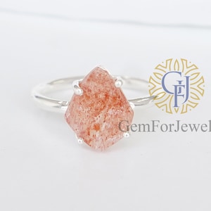 Raw Sunstone Ring, Orange Fire Crystal, Handmade Raw Stone Ring, Uncut Gemstone Ring,Sterling Silver Gift, Birthstone Jewelry, Gift For Her