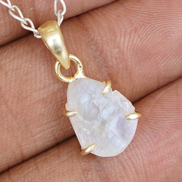 Raw Blue Moonstone Pendant, 14K Gold Plated, Moonstone Crystal Jewelry, Raw Stone Pendant, Sterling Silver Jewelry Gift, PENDANT ONLY