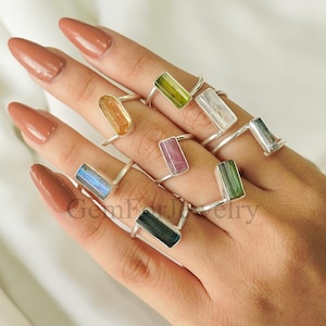 Aquamarine Ring, Gemstone Options, Raw Aquamarine Pencil Ring, Twisted Band Ring, Birthstone Ring, Silver Handmade Ring, Christmas Gift Ring