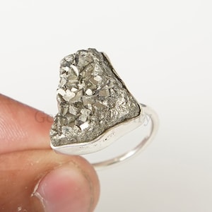 Raw Pyrite Druzy Ring, Pyrite Geode Ring, Raw Gemstone Ring, Golden Pyrite Ring, Sterling Silver Jewelry, Birthday Present, Gift For Her