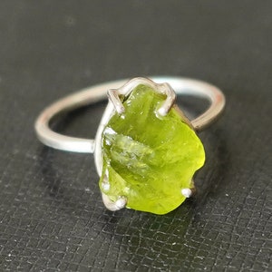 Raw Peridot Silver Handmade Ring, Artisan Silver Boho Jewelry, August Birthstone Ring, Raw Peridot Ring, Raw Gemstone Ring, Gift For Her