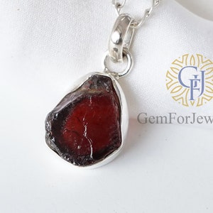 Garnet Necklace Pendant, Rough Stone Pendant, January Birthstone Jewelry, Silver Handmade Jewelry, Raw Crystal Pendant, Summer Jewelry