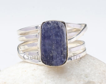 Raw Tanzanite Ring, Spiral Stick Band Ring, February Birthstone Jewelry, Handmade Ring, Unique Gift For Her