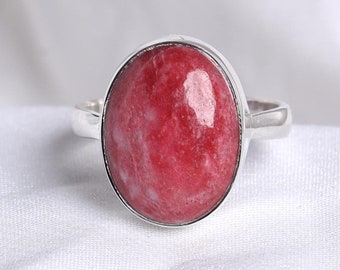 Thulit Cabochon Ring, massiv Sterling Silber Ring, Thulit Edelstein Ring, handgemachter Schmuck, Heilstein Ring, Valentinstag Geschenk