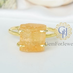 Raw Yellow Imperial Topaz Ring, 14K Gold Plated Ring, Raw Topaz Ring, Silver Handmade Ring, Artisan Antique Jewelry, November Birthstone
