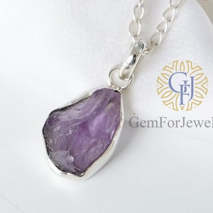 Raw Amethyst Necklace Pendant, Rough Stone Pendant, February Birthstone Jewelry, Dainty Stone Pendant, Raw Crystal Pendant, Summer Jewelry