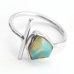 Raw Gemstone Ring, Adjustable Ring, Silver Stick Band Ring, Natural Uncut Stone, Silver Handmade Ring, Birthstone Ring, Precious Stone Ring