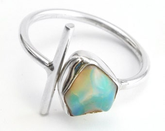 Raw Gemstone Ring, Adjustable Ring, Silver Stick Band Ring, Natural Uncut Stone, Silver Handmade Ring, Birthstone Ring, Precious Stone Ring