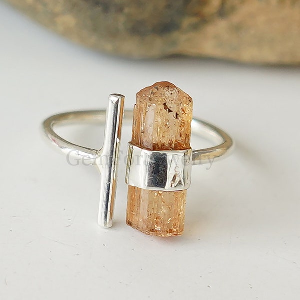 Raw Imperial Topaz Ring, Imperial Pencil Ring, Adjustable Ring, Topaz Jewelry, November Birthstone Ring, Sterling Silver Ring, Antique Ring