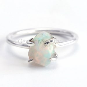 Raw Opal Ring, Ethiopian Fire Opal Ring, Polished Opal Ring, October Birthstone Ring, Silver Handmade Ring, Birthday Gift, Raw Opal Jewelry