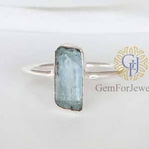 Raw Aquamarine Bar Ring, Aquamarine Pencil Ring, March Birthstone Jewelry, Aquamarine Stick, Silver Handmade Ring, Unique Ring, Gift For Her