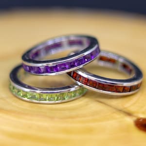 2.5 MM Full Eternity Stackable Stacking Square Purple Amethyst Band ...