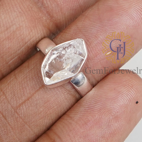 Raw Herkimer Diamond Ring, Uncut Diamond Ring, Diamond Engagement Ring, Raw Crystal Ring, Silver Handmade Ring, April Birthstone Gift