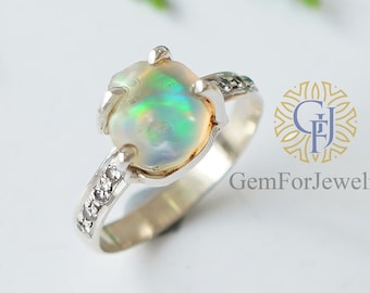 Raw Fire Opal Ring, Ethiopian Opal Ring, Uncut Gemstone Ring, October Birthstone Ring, Silver Handmade Ring, Birthday Gift, Raw Opal Jewelry