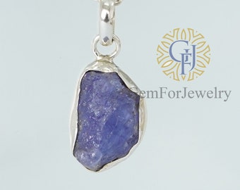Raw Tanzanite Pendant, Rough Stone Pendant, December Birthstone Jewelry, Silver Handmade Jewelry, Raw Crystal Pendant, Summer Jewelry