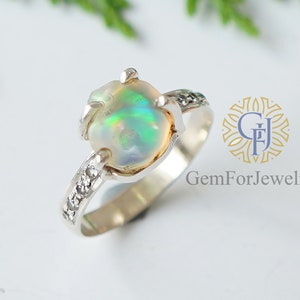 Raw Fire Opal Ring, Ethiopian Opal Ring, Uncut Gemstone Ring, October Birthstone Ring, Silver Handmade Ring, Birthday Gift, Raw Opal Jewelry