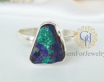 Raw Azurite Malachite Ring, Azurite Rough Ring, Raw Gemstone Ring, Statement Ring, Raw Crystal Ring, Birthstone Jewelry, Gifts For Her