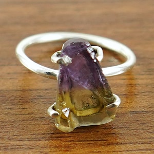 Ametrin Ring, Rhodium über Silber, Handgemachter Ring, natürlicher Edelstein Ring, Statement Ring, Rohkristall Ring, Geschenk für sie