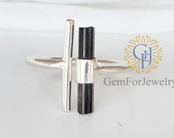 Anello Regolabile Donna Argento 925 Con Tormalina Nera E Fiore Intagliato – Gioiello Fatto A Mano