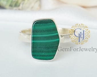 Malachite Slice Ring, Silver Handmade Ring, Polished Slice Ring, Gemstone Ring, Statement Ring, Crystal Ring, Birthstone Ring, Gift For Her
