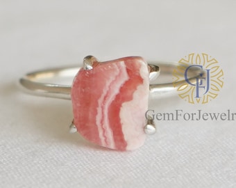 Rhodochrosite Ring, Handmade Ring, Artisan Jewelry, Sterling Silver 925, Polished Slice Ring, Statement Ring, Birthstone Ring, Gifts For Mom