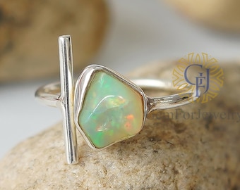 Raw Fire Opal Ring, Ethiopian Opal Ring, Uncut Gemstone Ring, Adjustable Ring, October Birthstone Ring, Birthday Gift, Raw Opal Jewelry