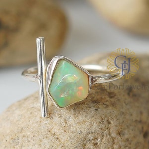 Raw Fire Opal Ring, Ethiopian Opal Ring, Uncut Gemstone Ring, Adjustable Ring, October Birthstone Ring, Birthday Gift, Raw Opal Jewelry