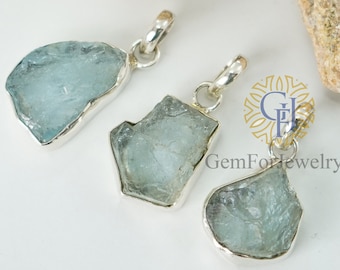 Raw Aquamarine Crystal Pendant, Rough Stone Pendant, March Birthstone Jewelry, Silver Handmade Jewelry, Raw Crystal Pendant, Summer Jewelry