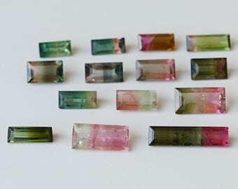 Natural Watermelon Bio Tourmaline Baguette, Fine Quality Hand Cut Tourmaline, Faceted Stone, Pink, Green, Blue Tourmaline  For Jewelry