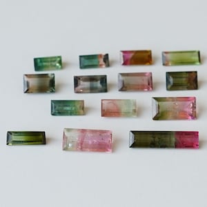 Natural Watermelon Bio Tourmaline Baguette, Fine Quality Hand Cut Tourmaline, Faceted Stone, Pink, Green, Blue Tourmaline  For Jewelry