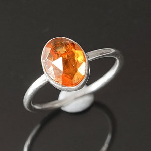 Rose Cut Spessartite Garnet Ring, Faceted OVAL Orange Garnet, Handmade Silver Ring, Fanta Garnet Ring, Birthday Gift, Natural Gemstone Ring