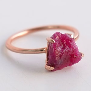 Raw Ruby Ring, Solid Sterling Silver 925, 14K Rose Gold Ring, Ruby Crystal Ring, July Birthstone Jewelry, Uncut Gemstone, Ruby Vintage Ring