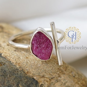 Raw Ruby Adjustable Ring, Ruby Stick Ring, Solid Sterling Silver 925, Ruby Crystal Ring, July Birthstone, Uncut Gemstone, Ruby Vintage Ring
