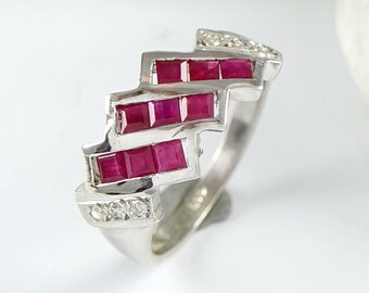 Diamond Ruby Ring, Ruby Wedding Band, July Birthstone Ring, Precious Stone Ring, Eternity Band Ring, Natural Stone Jewelry, Gift For Her