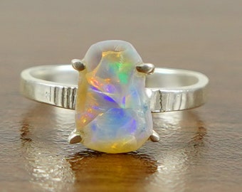 Raw Fire Opal Ring Natural Ethiopian Opal Ring Wooden Textured Band Ring Raw Uncut Gemstone Ring October Birthstone Ring Gifts for Her Etsy