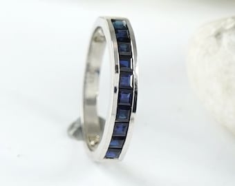 Blue Sapphire Eternity Ring, Sapphire Band Ring, Wedding Band, Precious Gemstone Ring, Channel Setting Ring, Birthday Gift For Girls