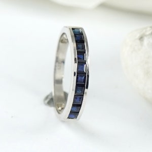 Blue Sapphire Eternity Ring, Sapphire Band Ring, Wedding Band, Precious Gemstone Ring, Channel Setting Ring, Birthday Gift For Girls