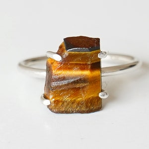 Raw Tiger Eye Ring, Golden Tiger Eye, Handmade Ring, Crystal Ring, Statement Ring, Birthstone Jewelry, Raw Gemstone Jewelry, Gift For Her