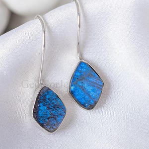 Raw Labradorite Dangle Earrings Sterling Silver | Blue Flash Stone Drop Earrings | Handmade Gemstone Jewelry | Boho Earrings Gift for Her