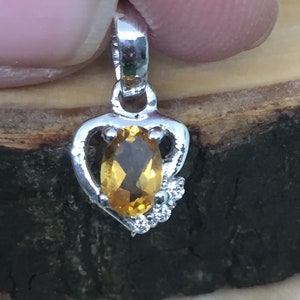 Citrine Heart Shaped Pendant, Citrine Fancy Jewelry, Chunky Silver Pendant, November Birthstone, Proposal Gift Necklace,Mother&#39;s Day Gift