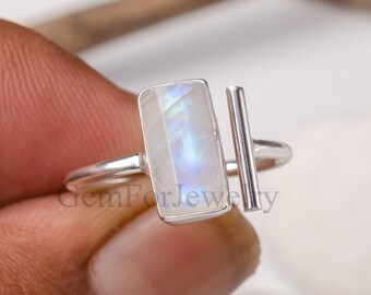Rainbow Moonstone Ring, Multi Silver Bar Ring, Adjustable Band Ring, Polished Moonstone Ring, Silver Handmade Ring, Crystal Ring, Gift Ring
