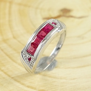 Natural Ruby Ring, Ruby Wedding Band Ring, Rhodium Over Silver, July Birthstone Ring, Precious Stone Ring, Eternity Band Ring, Gift For Mom