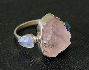 Anneau de quartz rose naturel brut, anneau de cristal de guérison, anneau d’anxiété, anneau de pierres précieuses non coupées, anneau de quartz rose, bijoux en pierre de naissance, cadeaux pour elle