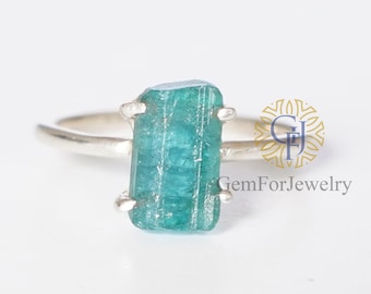Raw Blue Tourmaline Ring, Paraiba Blue Tourmaline Ring, October Birthstone Jewelry, Stacking Ring, Engagement Ring, Raw Gemstone Ring