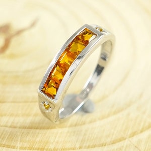 Citrine Eternity Band Ring, November Birthstone Ring, Wedding Ring, Mother's Day Gift, Half Eternity Ring, Silver Band Ring, Gift For Her