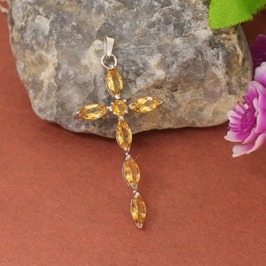 Citrine Fancy Cross Necklace Pendant, Citrine Christian Necklace, November Birthstone, Religious Necklace, christening gift, Charm Necklace